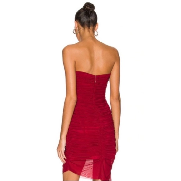 Majorelle Revolve Ursula Red Wine Strapless Ruched Mesh Mini Dress Size M - Picture 3 of 7